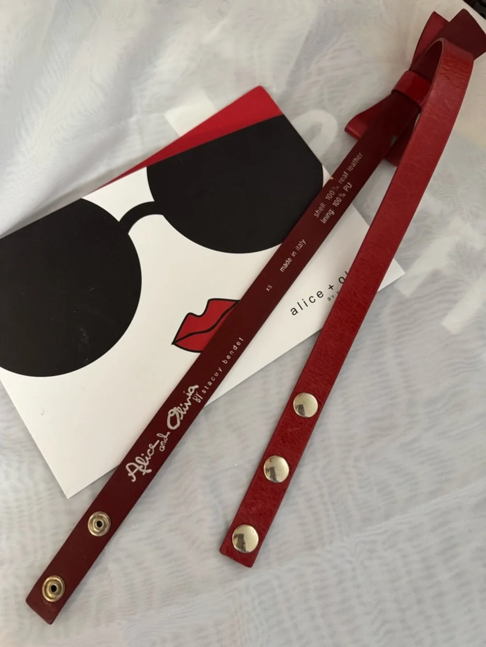 Alice + Olivia by Stacey Bendet RARE Red Leather Skinny Logo Belt - EUC/ Size XS